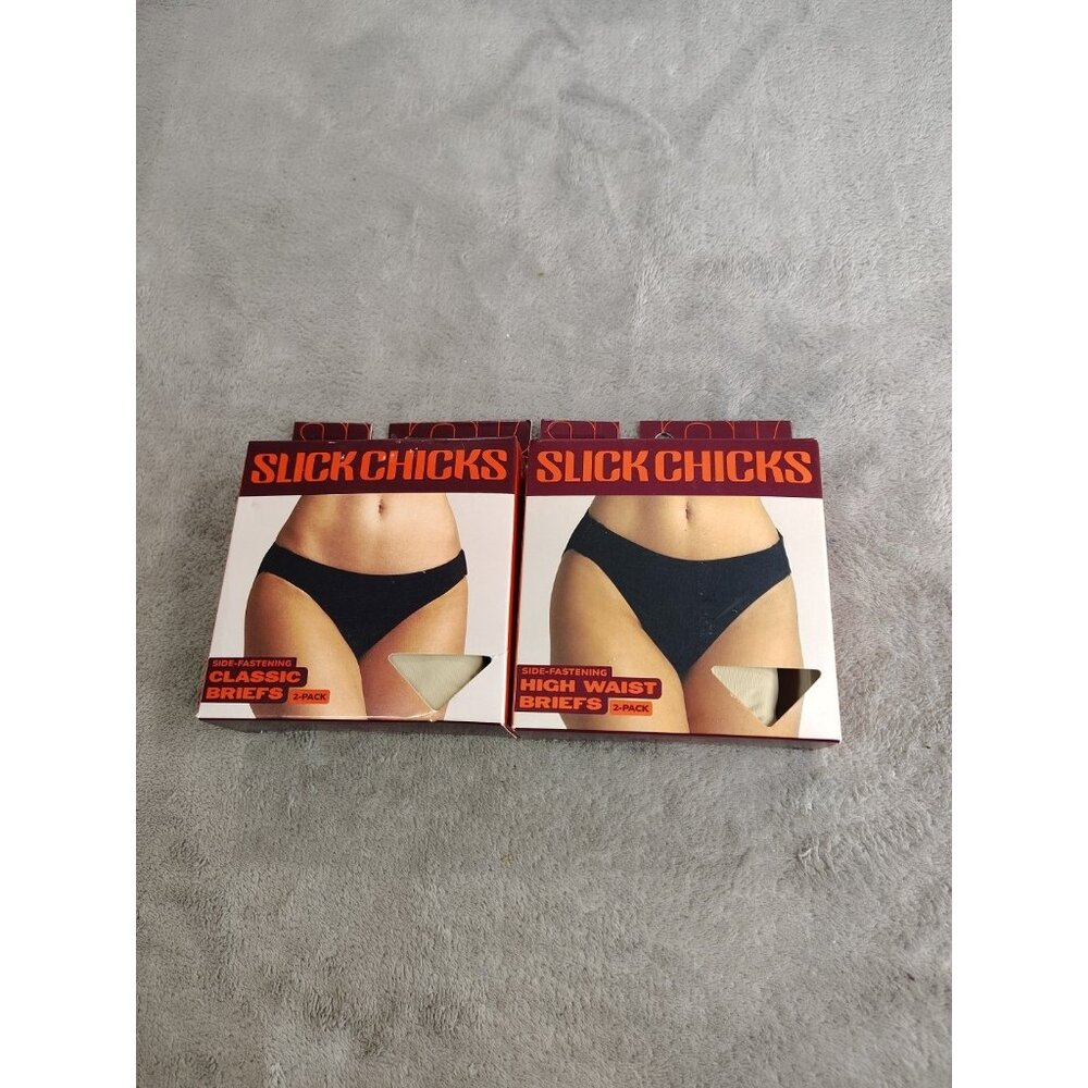 2 Boxes Slick Chicks Brief 2 Pack Black/ Nude Underwear Side Fastening Adaptive